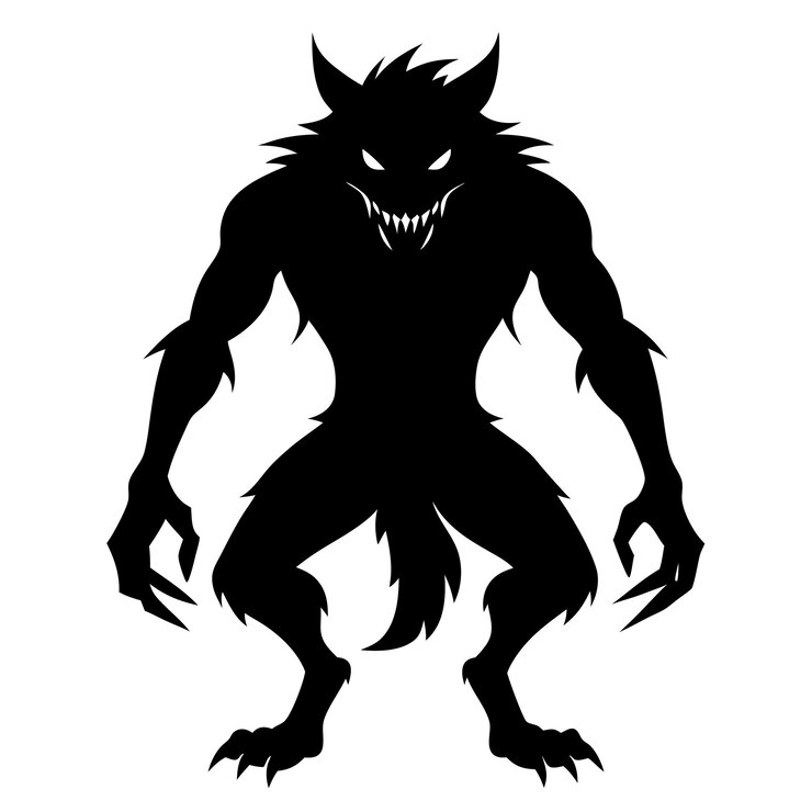 Vektör scary werewolf silhouette icon black wolf monster design element for halloween