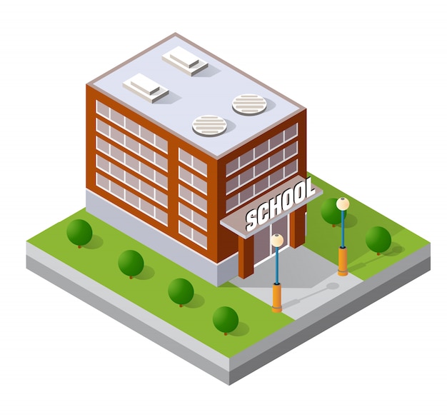 School isometric building study education