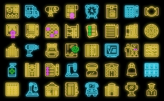 school reopening icons set vector neon