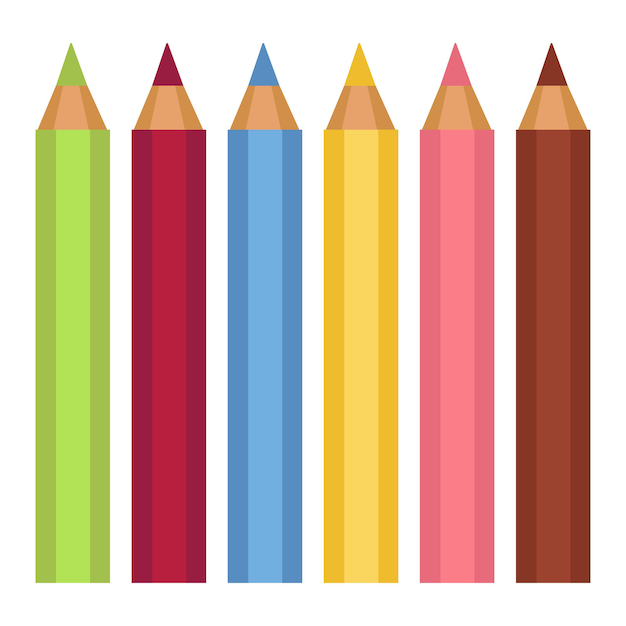 School supplies, colorful pencils for drawing. Instrument for art creation. Artistic activity for children or adults. Office stationery for writing, object with graphite, lesson instruments vector