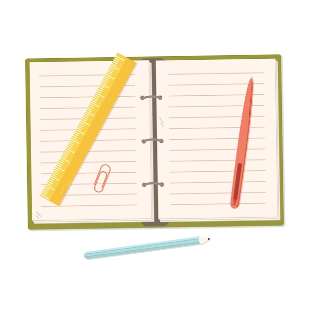 School supplies notebook pencil pen ruler Back to school Vector illustration