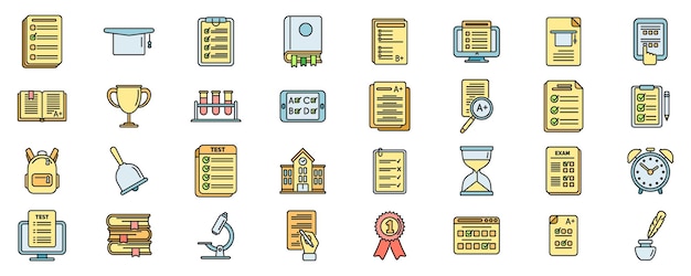 School test icons set vector color line