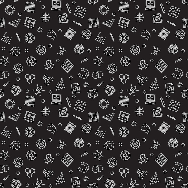Science and STEM Education vector dark seamless pattern