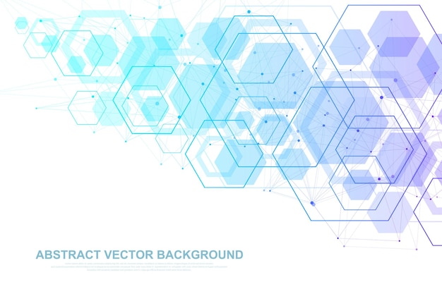 Scientific molecule background for medicine, science, technology, chemistry. Wallpaper or banner with a DNA molecules, DNA digital, sequence, code structure. Vector geometric dynamic illustration