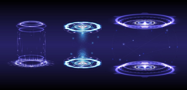 scifi digital hightech collection in glowing hud elements hologram portal of science futuristic magic warp gate in game fantasy abstract technology teleport podium gui ui virtual reality users