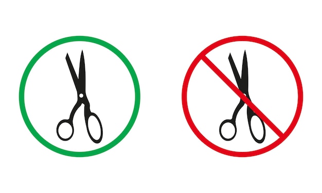 Scissor Red and Green Warning Signs Sharp Objects Not Allowed