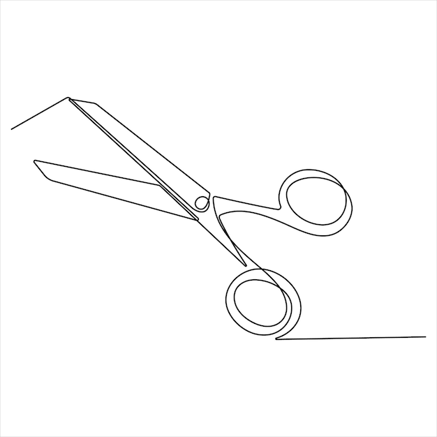 Scissor tool one line continuous single line art drawing outline design vector illustration