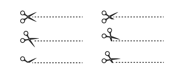 Scissors cut line set black icon on white background Vector isolated