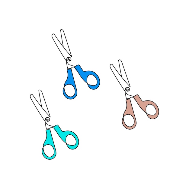 Scissors shears. One line vector illustration. Craft tool. Back to school, education concept.