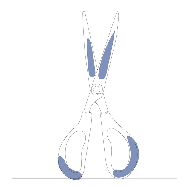 Scissors sketch drawing by one continuous line, vector, isolated