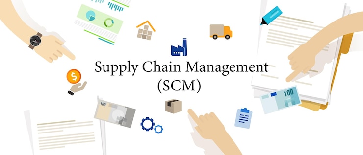 Vektör scm or supply chain management process business production industry distribution product