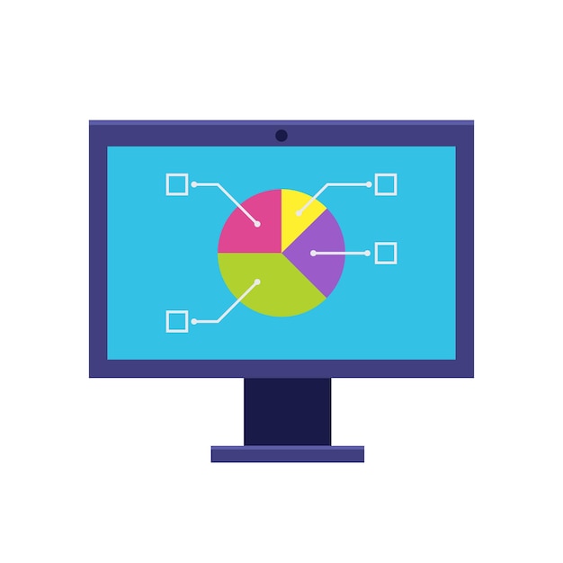 Screen with pie chart circular statistical graphic display data for presentation Vector flat style cartoon illustration isolated on white background Business concept