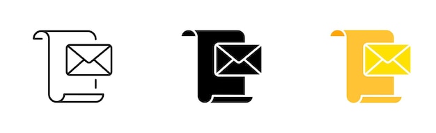 Scroll with Mail set icon Paid information check download delete add delivery post office pointer like protection privacy Vector icon in line black and colorful style on white background