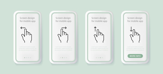 Scrolling set icon Index finger arrows left right up and down slider sensor paging mouse click Cursor concept UI phone app screens with people Vector line icon for Business and Advertising