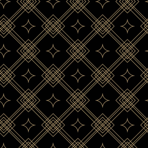 Seamless abstract geometric pattern with gold lines squares and shapes on black background Ideal for fabric wallpapers notebooks gift wrap packaging rugs and branding