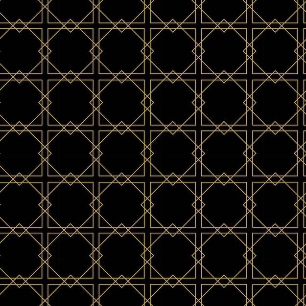 Seamless abstract geometric pattern with gold lines squares and shapes on black background Ideal for fabric wallpapers notebooks gift wrap packaging rugs and branding