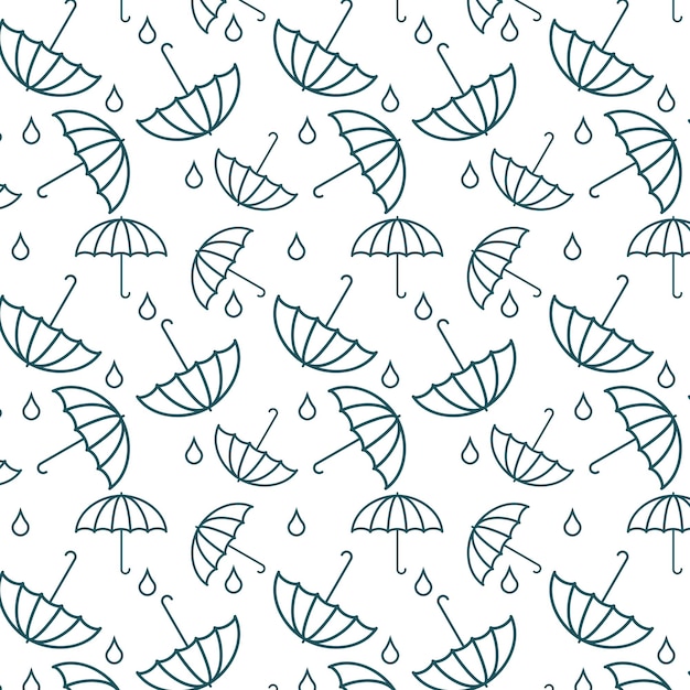 Seamless autumn pattern of umbrellas and raindrops