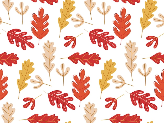 Seamless autumnal leaves pattern autumn oak leaves in orange beige brown and yellow vector