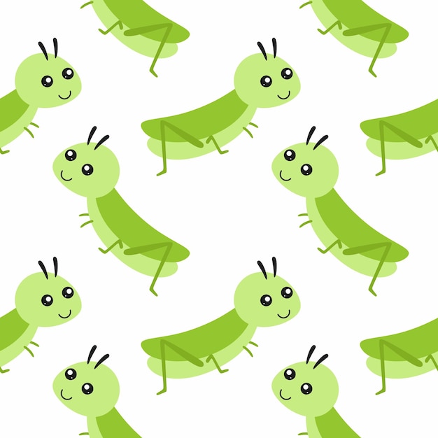 Seamless background for sewing children's clothing with a green grasshopper. Background with a grasshopper for sewing clothes, printing on fabric and packaging paper.