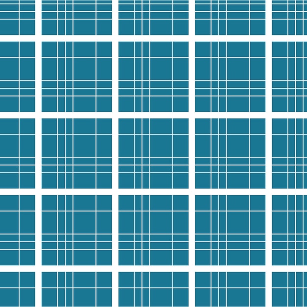 Seamless background of checkered tartan pattern in blue color with white geometric lines
