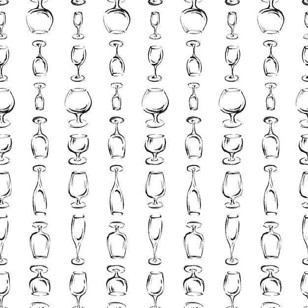 Seamless background of outlines of various wine glasses