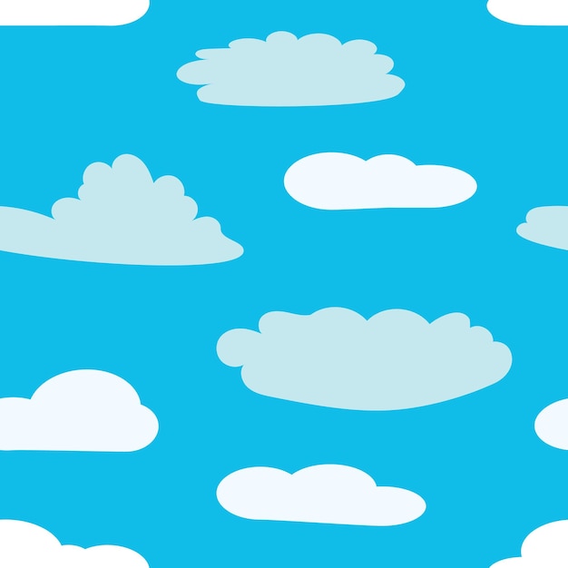 seamless background with blue sky and white cartoon clouds. vector illustration.