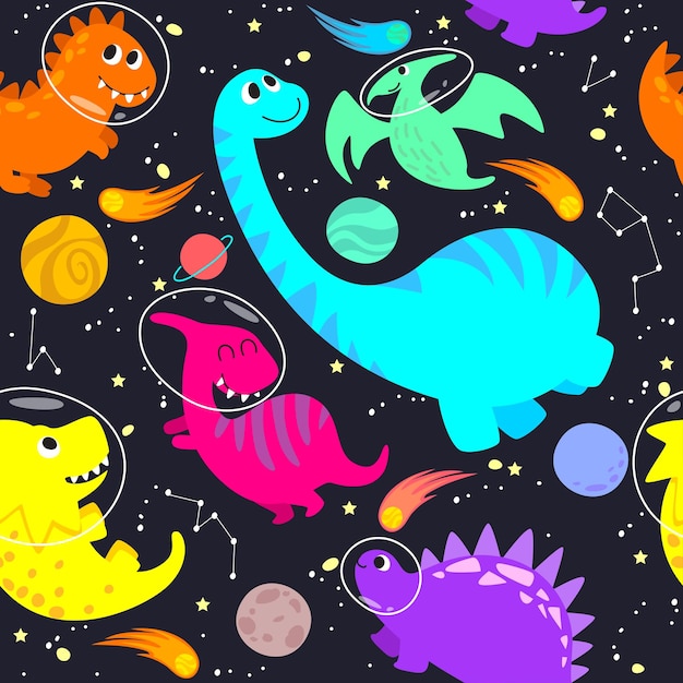 seamless background with colorful dinosaur