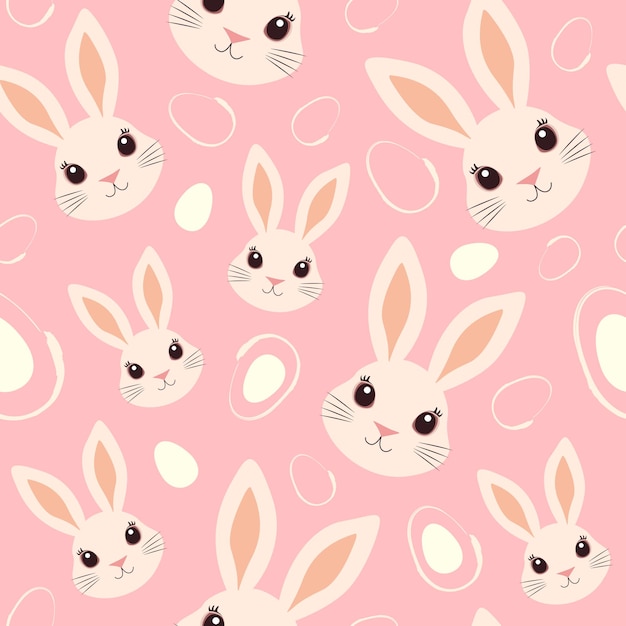 seamless background with easter bunny faces and stylized eggs flat illustration for easter sprin