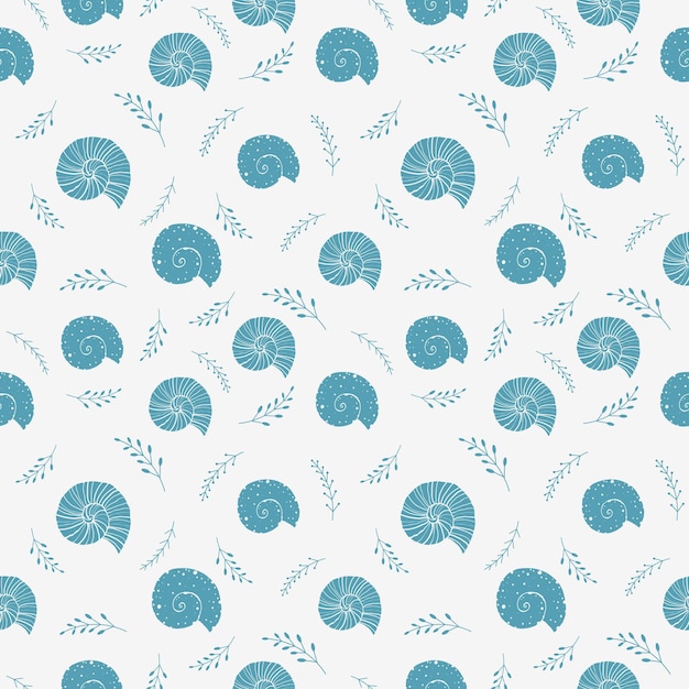 Seamless background with sea shells in sketch style