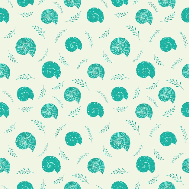 Seamless background with sea shells in sketch style