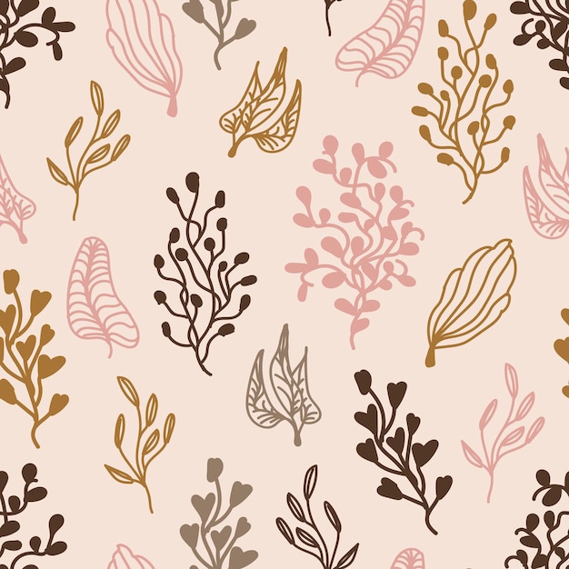Seamless beige pattern with bouquets drawn in a flat style for gift wrapping