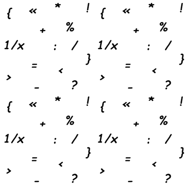 Seamless black and white pattern with mathematical symbols and punctuation marks.Vector illustration