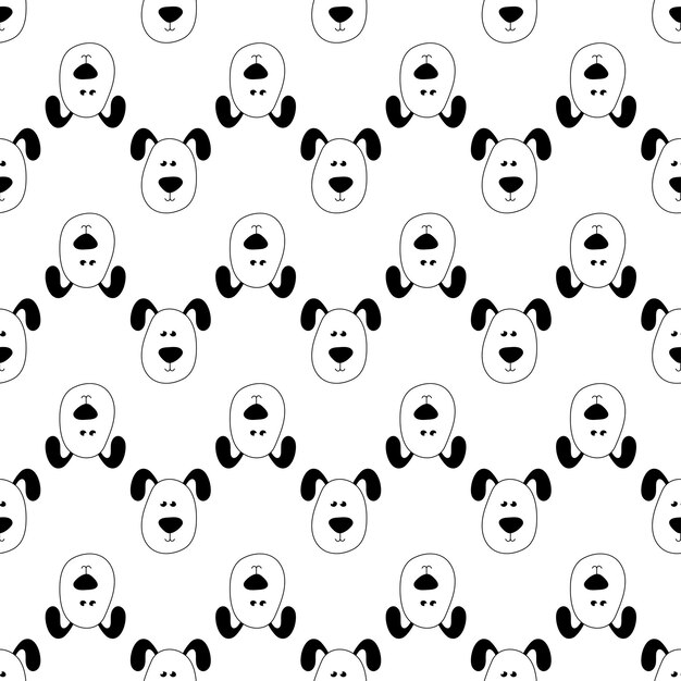 Seamless black and white vector pattern with cute hand drawn dog in doodle style Puppy background