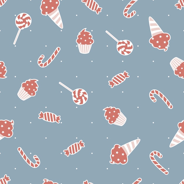 Seamless christmas pattern Different sweets elements Christmas wrapping paper concept