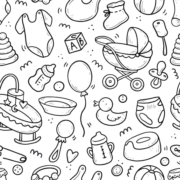 Seamless doodle pattern of baby thing