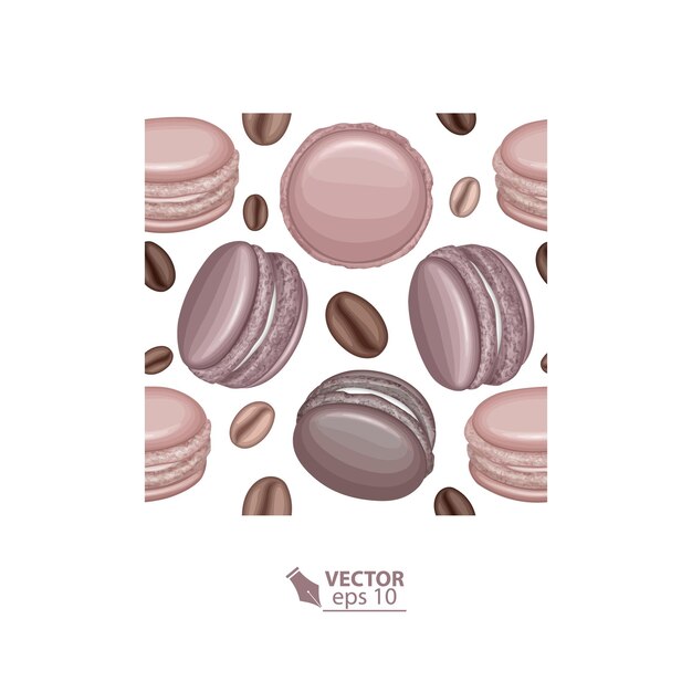 Seamless endless pattern with Chocolate macaroons almonds and coffee beans Vector illustration