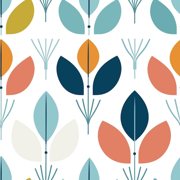 Seamless floral pattern with modern geometric leaves
