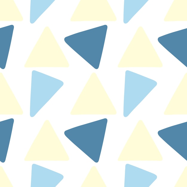 Seamless geometric patterns in the form of triangles in blue yellow and light blue colors