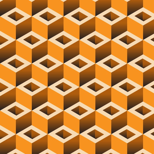 Seamless geometrical 3D pattern orange color vector background
