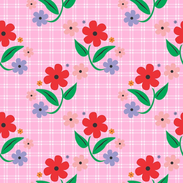 seamless gingham background pattern with a combination of floral motifs floral seamless pattern