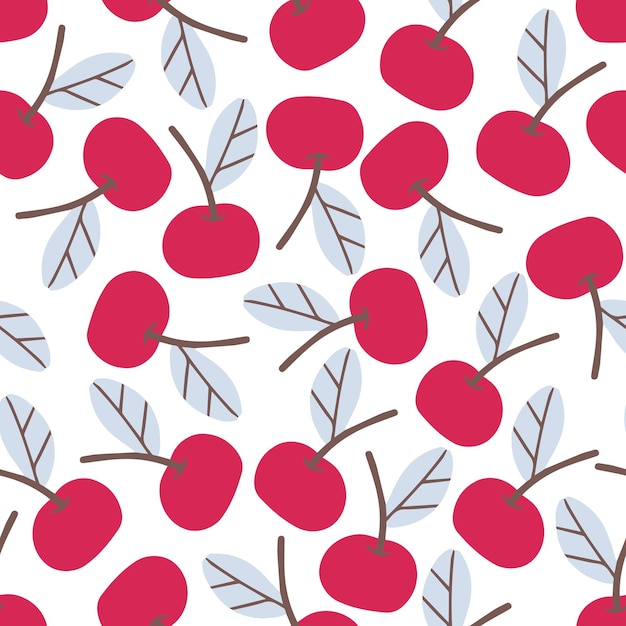 Seamless juicy red cherries pattern