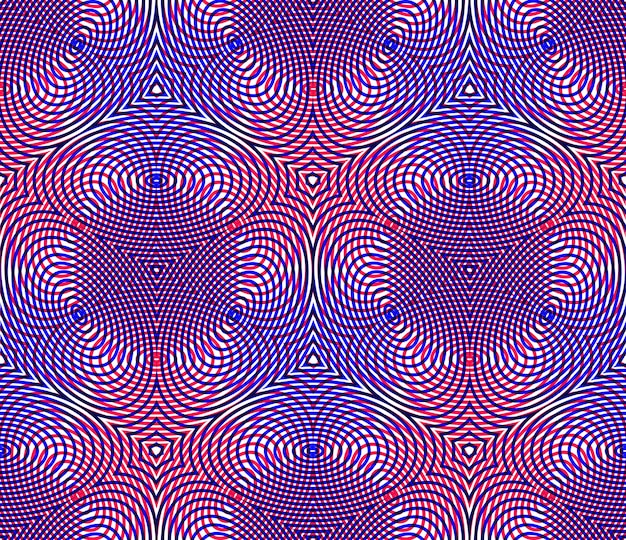 Seamless optical ornamental pattern with three-dimensional geometric figures. Intertwine colored EPS10 composition.