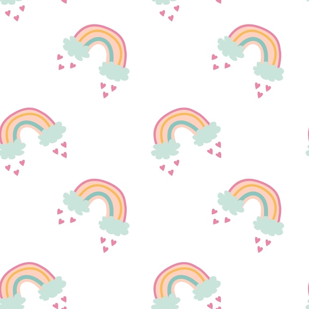 seamless pastel rainbow heart pattern on white background
