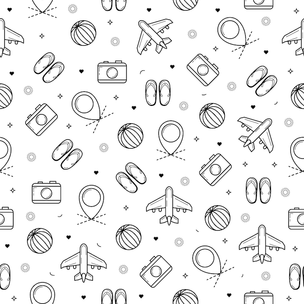 Seamless Pattern Abstract Doodle Elements Hand Drawn Collection Travel Tourism Sketch Vector Design