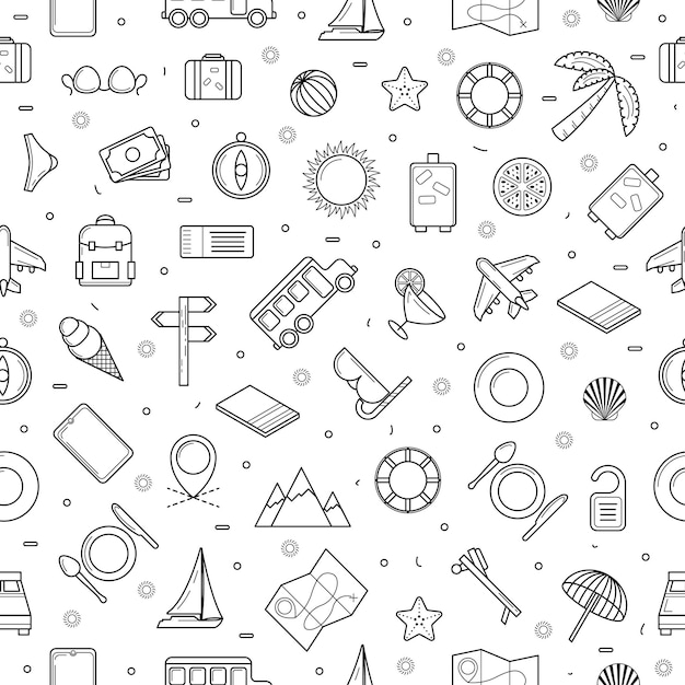 seamless pattern abstract doodle elements hand drawn collection travel tourism sketch vector design