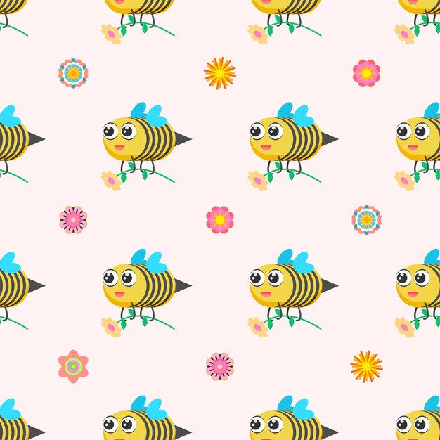 seamless pattern abstract elements different bee insect beetle with flower vector design style