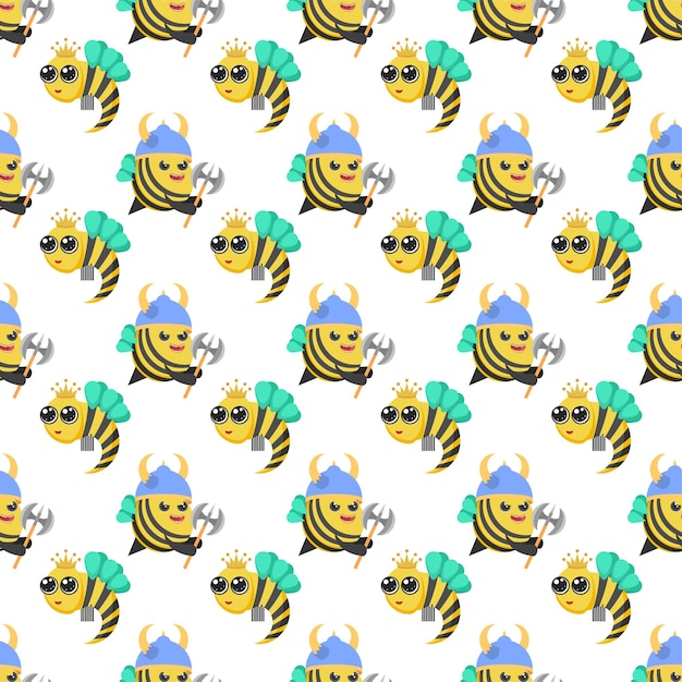 seamless pattern abstract elements different bee insect beetle with flower vector design style