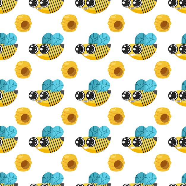 seamless pattern abstract elements different bee insect beetle with flower vector design style
