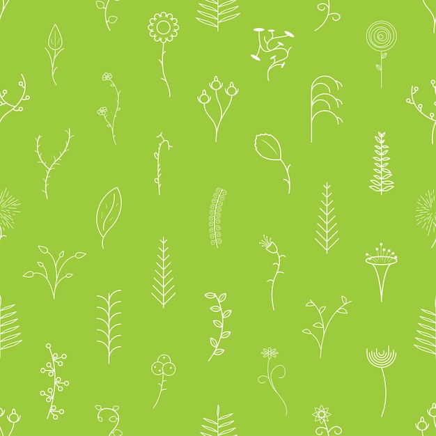Seamless Pattern Abstract Elements Different Plant Botanic Vector Design Style Background
