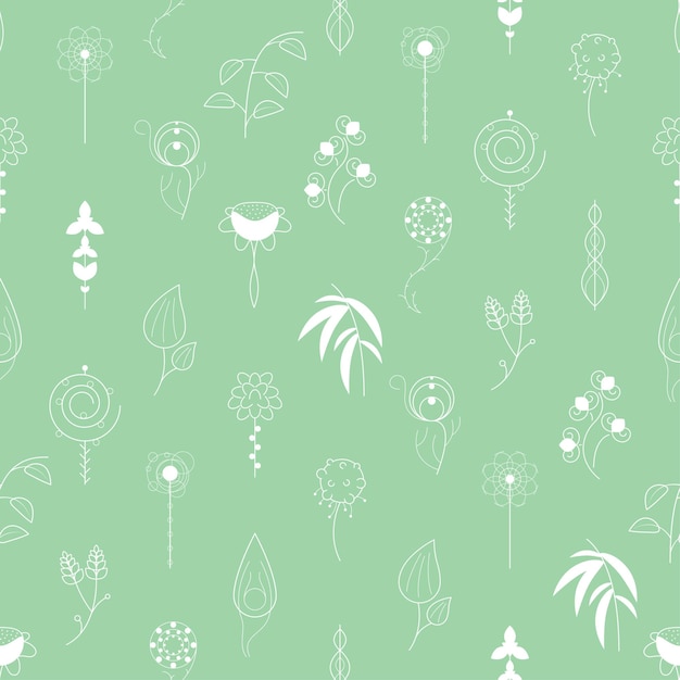 Seamless Pattern Abstract Elements Different Plant Botanic Vector Design Style Background
